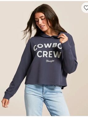 Wrangler Women’s Navy 'Cowboy Crew' Graphic Crop Hoodie Size16 NEW